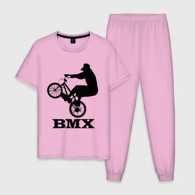 Мужская пижама хлопок с принтом BMX (3) , 100% хлопок | брюки и футболка прямого кроя, без карманов, на брюках мягкая резинка на поясе и по низу штанин
 | bmx | бмх | велик | вело | велосипед | велосипедист | велоспорт | райдер | фрирайд | экстремальный спорт | экстрим