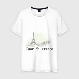Мужская футболка хлопок с принтом Тур по Франции , 100% хлопок | прямой крой, круглый вырез горловины, длина до линии бедер, слегка спущенное плечо. | 