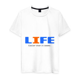 Мужская футболка хлопок с принтом Жизнь проще, чем кажется. , 100% хлопок | прямой крой, круглый вырез горловины, длина до линии бедер, слегка спущенное плечо. | easier | easy | life | жизнь | о жизни | простая