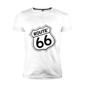 Мужская футболка премиум с принтом Route 66 (3) , 92% хлопок, 8% лайкра | приталенный силуэт, круглый вырез ворота, длина до линии бедра, короткий рукав | 66 | route 66 | авто | автомобиль | главная дорога сшаroute | машины | тачки