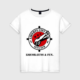 Женская футболка хлопок с принтом Liberty City Gun Club , 100% хлопок | прямой крой, круглый вырез горловины, длина до линии бедер, слегка спущенное плечо | grand theft auto | gta | gun club | liberty city | гта