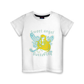 Детская футболка хлопок с принтом Sweet angel (2) , 100% хлопок | круглый вырез горловины, полуприлегающий силуэт, длина до линии бедер | бабочка