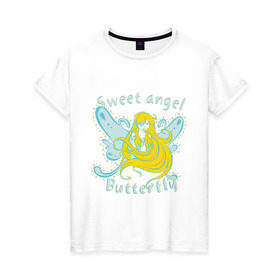 Женская футболка хлопок с принтом Sweet angel (2) , 100% хлопок | прямой крой, круглый вырез горловины, длина до линии бедер, слегка спущенное плечо | бабочка