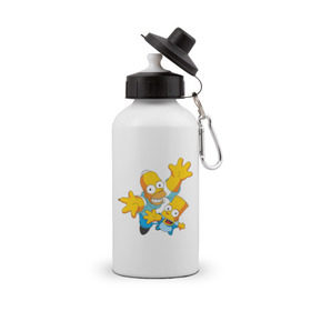 Бутылка спортивная с принтом Гомер и Барт , металл | емкость — 500 мл, в комплекте две пластиковые крышки и карабин для крепления | гомер