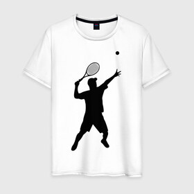 Мужская футболка хлопок с принтом Теннисист (2) , 100% хлопок | прямой крой, круглый вырез горловины, длина до линии бедер, слегка спущенное плечо. | Тематика изображения на принте: корт | ракетка | тенис | теннис | теннисист