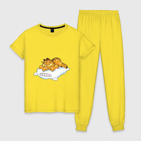 Женская пижама хлопок с принтом Гарфилд , 100% хлопок | брюки и футболка прямого кроя, без карманов, на брюках мягкая резинка на поясе и по низу штанин | garfield | гарфилд