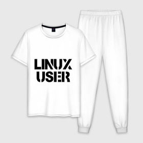 Мужская пижама хлопок с принтом Linux User , 100% хлопок | брюки и футболка прямого кроя, без карманов, на брюках мягкая резинка на поясе и по низу штанин
 | 