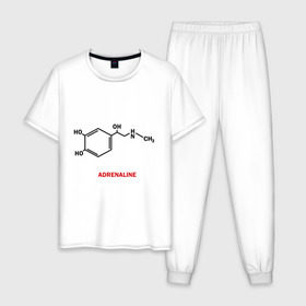 Мужская пижама хлопок с принтом Адреналин , 100% хлопок | брюки и футболка прямого кроя, без карманов, на брюках мягкая резинка на поясе и по низу штанин
 | Тематика изображения на принте: adrenaline | адреналин | формула | химическая формула | химия