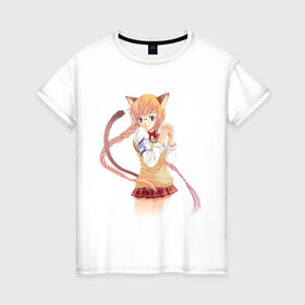 Женская футболка хлопок с принтом Аниме девушка школьница , 100% хлопок | прямой крой, круглый вырез горловины, длина до линии бедер, слегка спущенное плечо | anime | девушка | школьница