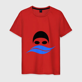 Мужская футболка хлопок с принтом Плавание , 100% хлопок | прямой крой, круглый вырез горловины, длина до линии бедер, слегка спущенное плечо. | плавание | плавательная шапка | плавец