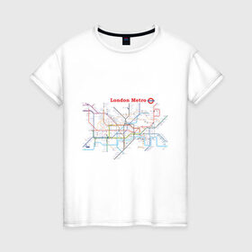 Женская футболка хлопок с принтом London metro , 100% хлопок | прямой крой, круглый вырез горловины, длина до линии бедер, слегка спущенное плечо | london | london metro | metro | карта метро | карта метро лондона | лондон метро | лондонский метрополитен | лондонское метро | метро | метро в лондоне | метро лондона | метрополитен лондона