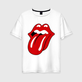 Женская футболка хлопок Oversize с принтом Rolling Stones язык , 100% хлопок | свободный крой, круглый ворот, спущенный рукав, длина до линии бедер
 | heavy metal | metal | rock | trash metal | губы | квартет | метал | рок | рок группа | рок группы | роллинг стоунз | трэш метал | хеви метал | язык