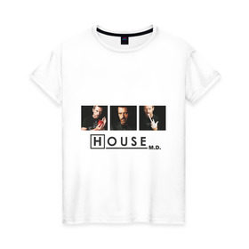 Женская футболка хлопок с принтом House M.D. , 100% хлопок | прямой крой, круглый вырез горловины, длина до линии бедер, слегка спущенное плечо | Тематика изображения на принте: everybody lies | haus | house | все лгут | доктор | хауз | хаус | хью лори