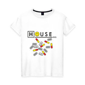 Женская футболка хлопок с принтом House m.d. (2) , 100% хлопок | прямой крой, круглый вырез горловины, длина до линии бедер, слегка спущенное плечо | everybody lies | haus | house | все лгут | доктор | хауз | хаус | хью лори