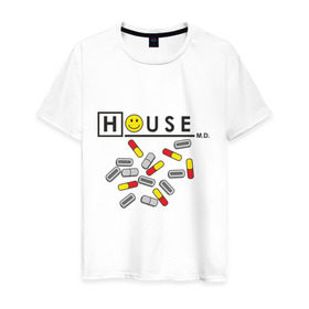Мужская футболка хлопок с принтом House m.d. (2) , 100% хлопок | прямой крой, круглый вырез горловины, длина до линии бедер, слегка спущенное плечо. | everybody lies | haus | house | все лгут | доктор | хауз | хаус | хью лори
