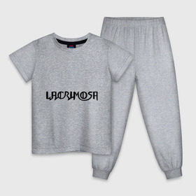 Детская пижама хлопок с принтом Lacrimosa логотип , 100% хлопок |  брюки и футболка прямого кроя, без карманов, на брюках мягкая резинка на поясе и по низу штанин
 | Тематика изображения на принте: lacrimosa | lacrimosa лого | надпись lacrimosa | панк | рок