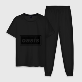 Мужская пижама хлопок с принтом Oasis логотип , 100% хлопок | брюки и футболка прямого кроя, без карманов, на брюках мягкая резинка на поясе и по низу штанин
 | Тематика изображения на принте: metal | oasis | лого | лого oasis | метал | символика oasis | эмблема  oasis