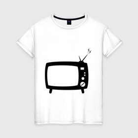 Женская футболка хлопок с принтом Телевизор , 100% хлопок | прямой крой, круглый вырез горловины, длина до линии бедер, слегка спущенное плечо | зомбоящик | тв | телевидение | телевизор | телик | ящик