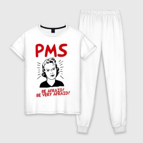 Женская пижама хлопок с принтом PMS (2) , 100% хлопок | брюки и футболка прямого кроя, без карманов, на брюках мягкая резинка на поясе и по низу штанин | be afraid | девушка | истерика | нервы | опсайтесь | остерегайтесь | пмс | характер
