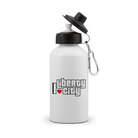 Бутылка спортивная с принтом GTA I love Liberty city , металл | емкость — 500 мл, в комплекте две пластиковые крышки и карабин для крепления | grand theft auto | gta | i love | liberty city | я люблю