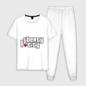 Мужская пижама хлопок с принтом GTA I love Liberty city , 100% хлопок | брюки и футболка прямого кроя, без карманов, на брюках мягкая резинка на поясе и по низу штанин
 | grand theft auto | gta | i love | liberty city | я люблю