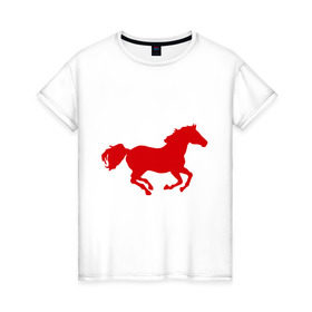 Женская футболка хлопок с принтом Лошадь (3) , 100% хлопок | прямой крой, круглый вырез горловины, длина до линии бедер, слегка спущенное плечо | животные | конь | лошадь | скакун