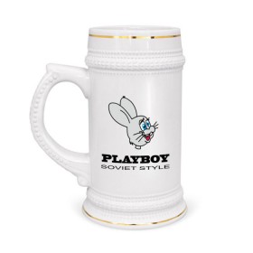 Кружка пивная с принтом Playboy soviet style ,  керамика (Материал выдерживает высокую температуру, стоит избегать резкого перепада температур) |  объем 630 мл | Тематика изображения на принте: playboy | зайчик | зайчонок | заяц | плейбой | плэйбой