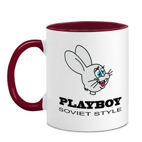 Кружка двухцветная с принтом Playboy soviet style , керамика | объем — 330 мл, диаметр — 80 мм. Цветная ручка и кайма сверху, в некоторых цветах — вся внутренняя часть | playboy | зайчик | зайчонок | заяц | плейбой | плэйбой