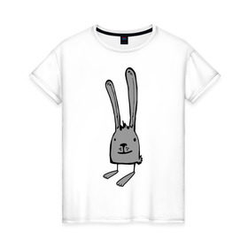 Женская футболка хлопок с принтом Ушастый заяц , 100% хлопок | прямой крой, круглый вырез горловины, длина до линии бедер, слегка спущенное плечо | животные | зайка | зайчик | заяц | кролик | ушастный заяц | уши