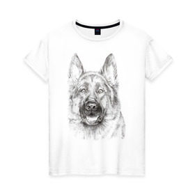 Женская футболка хлопок с принтом Собака Овчарка , 100% хлопок | прямой крой, круглый вырез горловины, длина до линии бедер, слегка спущенное плечо | dog | животные | овчарка | пес | песик | собака