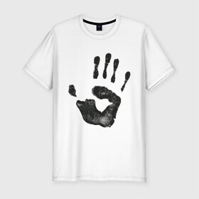 Мужская футболка премиум с принтом Отпечаток руки , 92% хлопок, 8% лайкра | приталенный силуэт, круглый вырез ворота, длина до линии бедра, короткий рукав | ладонь | отпечаток | отпечаток руки | рука | след от руки