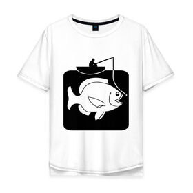 Мужская футболка хлопок Oversize с принтом Рыбак и большая рыба , 100% хлопок | свободный крой, круглый ворот, “спинка” длиннее передней части | лодка | прикольные | рисунок | рыба | рыбак | рыбалка