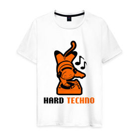 Мужская футболка хлопок с принтом Hard Techno - Dj вверх ногами , 100% хлопок | прямой крой, круглый вырез горловины, длина до линии бедер, слегка спущенное плечо. | deejay | dj | hard | techno | вертушка | диджей | пластинка | техно