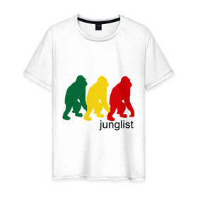 Мужская футболка хлопок с принтом Junglist - обезьяны , 100% хлопок | прямой крой, круглый вырез горловины, длина до линии бедер, слегка спущенное плечо. | junglist | джанглисты | обезьяны