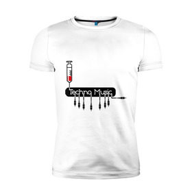 Мужская футболка премиум с принтом Techno Music шприц и джеки , 92% хлопок, 8% лайкра | приталенный силуэт, круглый вырез ворота, длина до линии бедра, короткий рукав | music | techno | tiesto | музыка | техно | электронная музыка