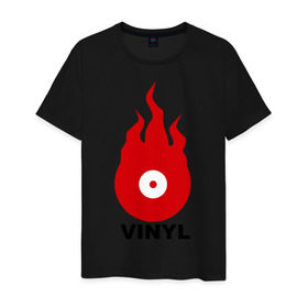 Мужская футболка хлопок с принтом Vinyl , 100% хлопок | прямой крой, круглый вырез горловины, длина до линии бедер, слегка спущенное плечо. | tiesto | vinyl | винил | огонь | пластинка
