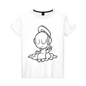 Женская футболка хлопок с принтом Ангел в наушниках , 100% хлопок | прямой крой, круглый вырез горловины, длина до линии бедер, слегка спущенное плечо | club | dj | ангел | диджей | клуб | наушники