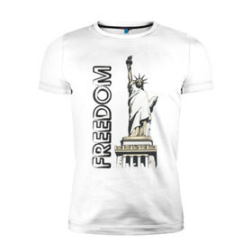 Мужская футболка премиум с принтом Freedom , 92% хлопок, 8% лайкра | приталенный силуэт, круглый вырез ворота, длина до линии бедра, короткий рукав | Тематика изображения на принте: freedom | usa | америка | йорк | нью | нью йорк | свобода | статуя свободы | сша