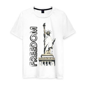 Мужская футболка хлопок с принтом Freedom , 100% хлопок | прямой крой, круглый вырез горловины, длина до линии бедер, слегка спущенное плечо. | freedom | usa | америка | йорк | нью | нью йорк | свобода | статуя свободы | сша
