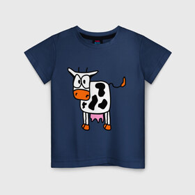 Детская футболка хлопок с принтом Корова - буренка , 100% хлопок | круглый вырез горловины, полуприлегающий силуэт, длина до линии бедер | Тематика изображения на принте: cow | буренка | животные | корова | крс | скот