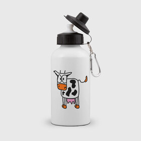 Бутылка спортивная с принтом Корова - буренка , металл | емкость — 500 мл, в комплекте две пластиковые крышки и карабин для крепления | Тематика изображения на принте: cow | буренка | животные | корова | крс | скот