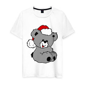 Мужская футболка хлопок с принтом Милый медведь в шапочке , 100% хлопок | прямой крой, круглый вырез горловины, длина до линии бедер, слегка спущенное плечо. | медвежонок | медеведь | мишка | мишутка | шапка | шапочка