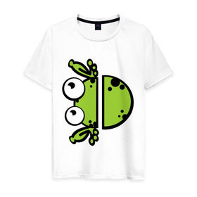 Мужская футболка хлопок с принтом Смешная лягушка , 100% хлопок | прямой крой, круглый вырез горловины, длина до линии бедер, слегка спущенное плечо. | жвотные | лягушка | смешная лягушка