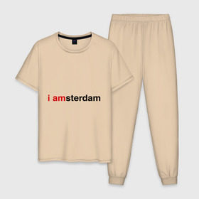Мужская пижама хлопок с принтом I amsterdam , 100% хлопок | брюки и футболка прямого кроя, без карманов, на брюках мягкая резинка на поясе и по низу штанин
 | amsterdam | амстердам | я амстердам
