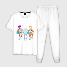 Мужская пижама хлопок с принтом Футурама - Бендер держит голову , 100% хлопок | брюки и футболка прямого кроя, без карманов, на брюках мягкая резинка на поясе и по низу штанин
 | bender | futurama | бендер | футурама