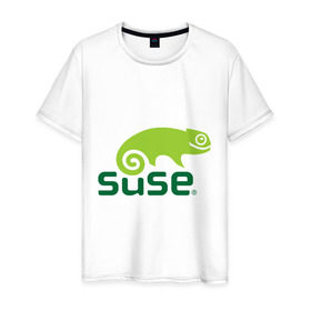 Мужская футболка хлопок с принтом Suse , 100% хлопок | прямой крой, круглый вырез горловины, длина до линии бедер, слегка спущенное плечо. | linux | suse | линукс | программа | софт