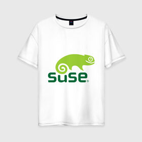 Женская футболка хлопок Oversize с принтом Suse , 100% хлопок | свободный крой, круглый ворот, спущенный рукав, длина до линии бедер
 | linux | suse | линукс | программа | софт