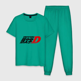 Мужская пижама хлопок с принтом Initial D , 100% хлопок | брюки и футболка прямого кроя, без карманов, на брюках мягкая резинка на поясе и по низу штанин
 | jdm style | авто | автомобиль | логотип аниме 
