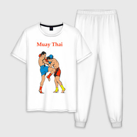 Мужская пижама хлопок с принтом Муай тай (5) , 100% хлопок | брюки и футболка прямого кроя, без карманов, на брюках мягкая резинка на поясе и по низу штанин
 | муай тай