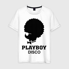 Мужская футболка хлопок с принтом Playboy disco , 100% хлопок | прямой крой, круглый вырез горловины, длина до линии бедер, слегка спущенное плечо. | Тематика изображения на принте: disco | play boy | playboy | диско | зайчик | плей бой | плейбой